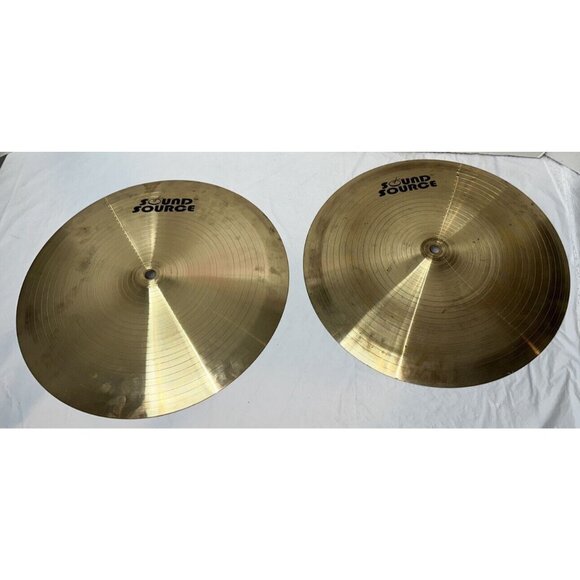 Sound Source Hi Hat Cymbals 14” Pair Drums Parts Set Band Musical Beginners Vtg - Picture 1 of 2